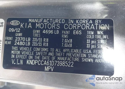 2013 Kia Sportage Sx z USA, uszkodzony, nr VIN KNDPCCA61D7398522